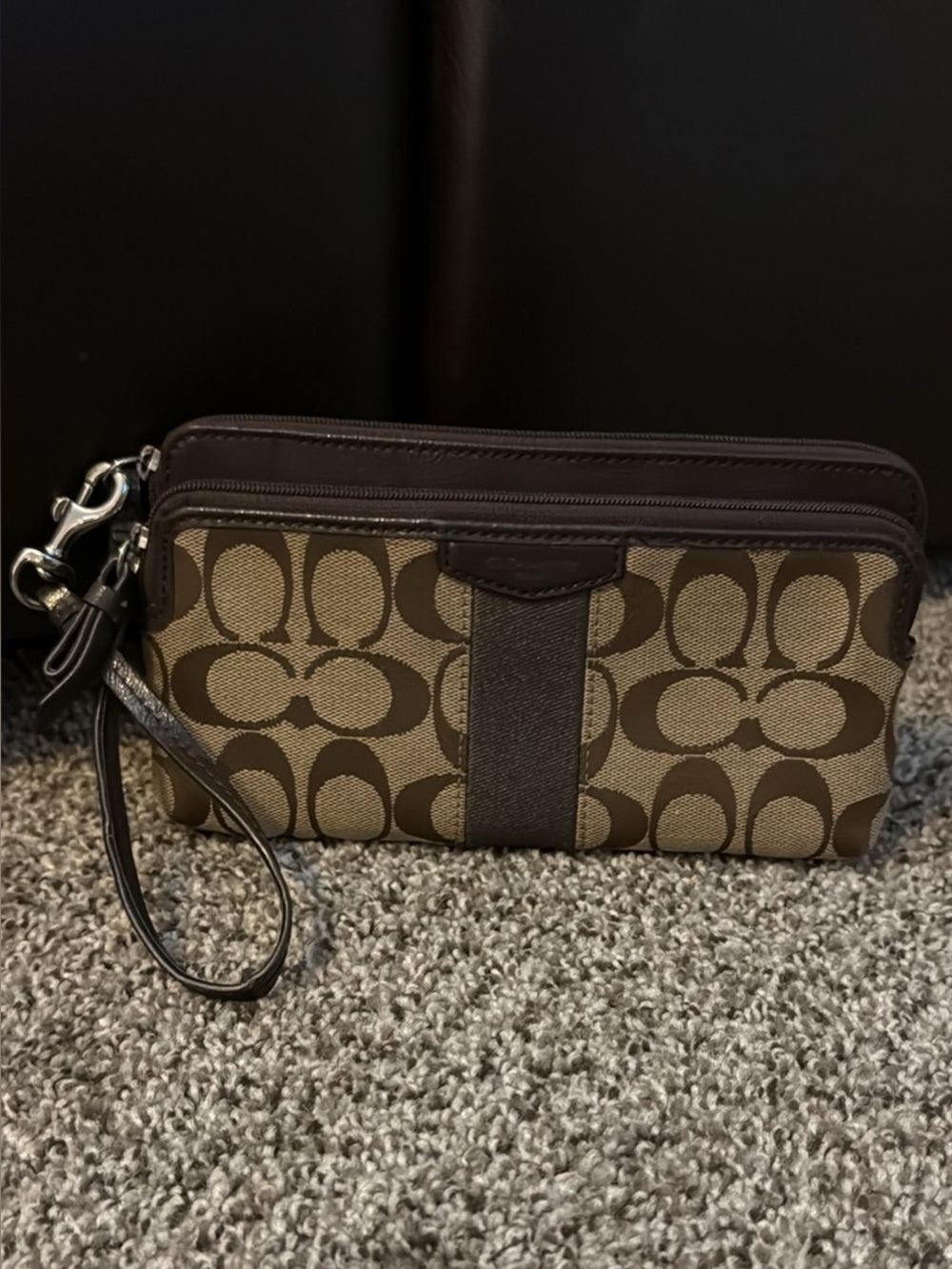 Coach Brown and Tan Signature Wristlet